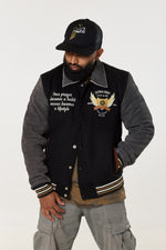 champion varsity jacket black